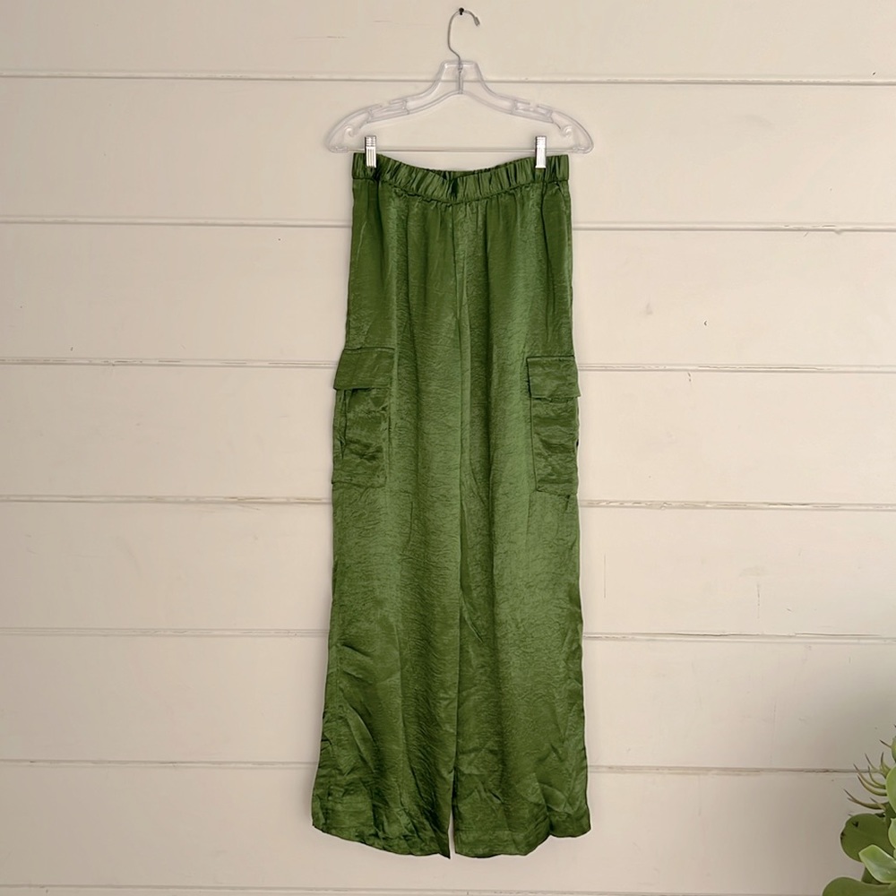 Enza Costa Olive Green Wide-Leg Cargo Pants
